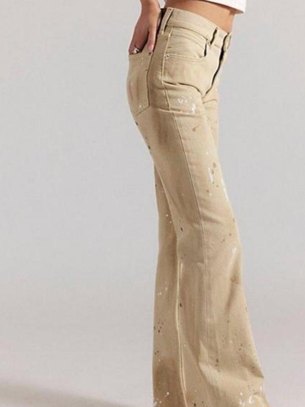 We The Free West Coast Relaxed Flare Jeans Antique Ecru Paint Splatter 27 NWT